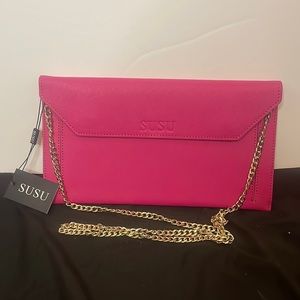 SUSU Hot Pink Bond Saffiano Leather Envelope Clutch